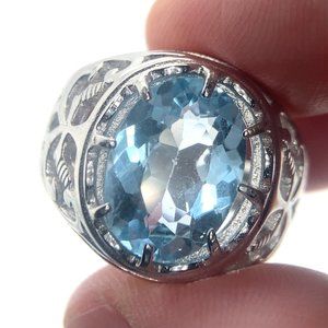 Blue Topaz 5.88ct Platinum Finish Solid 925 Sterling Silver Ring